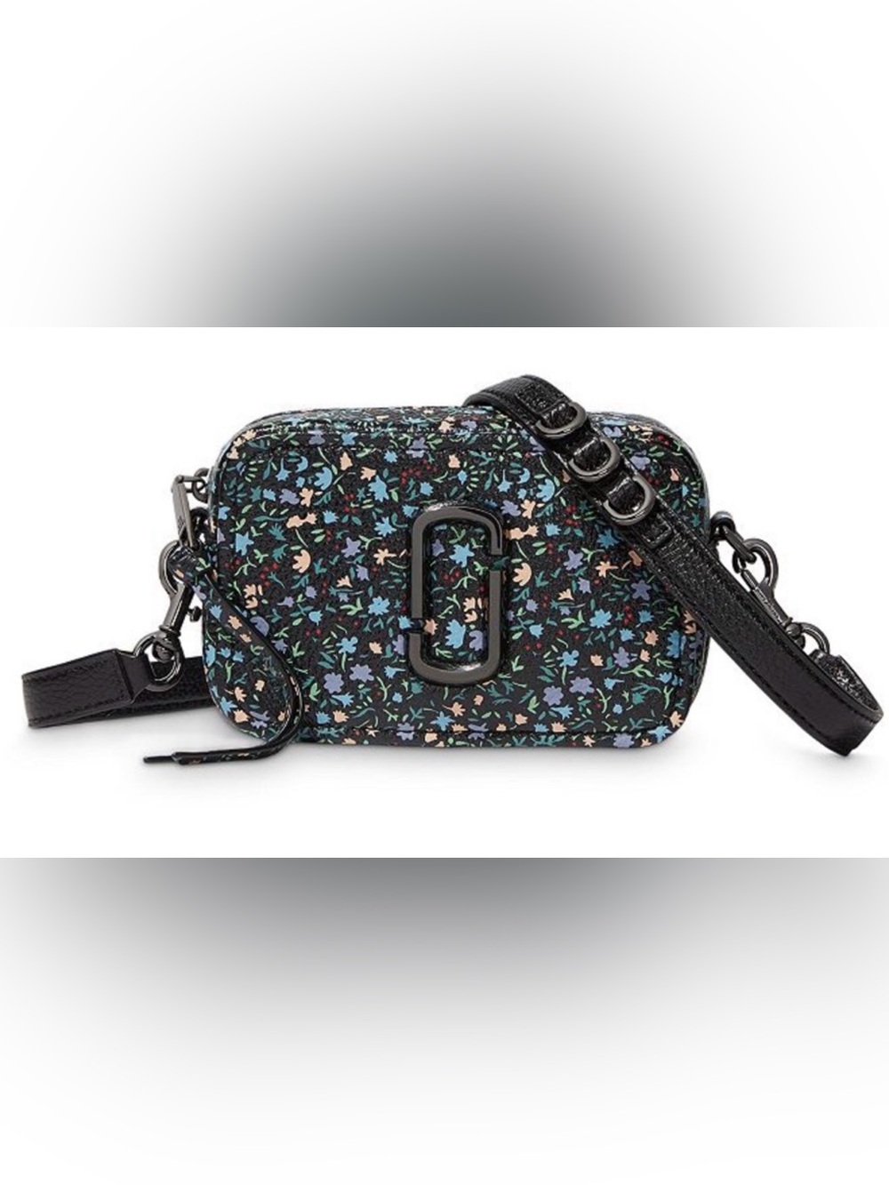 Marc Jacobs The Softshot 17 Crossbody Bag Ditsy Floral Black Leather EUC